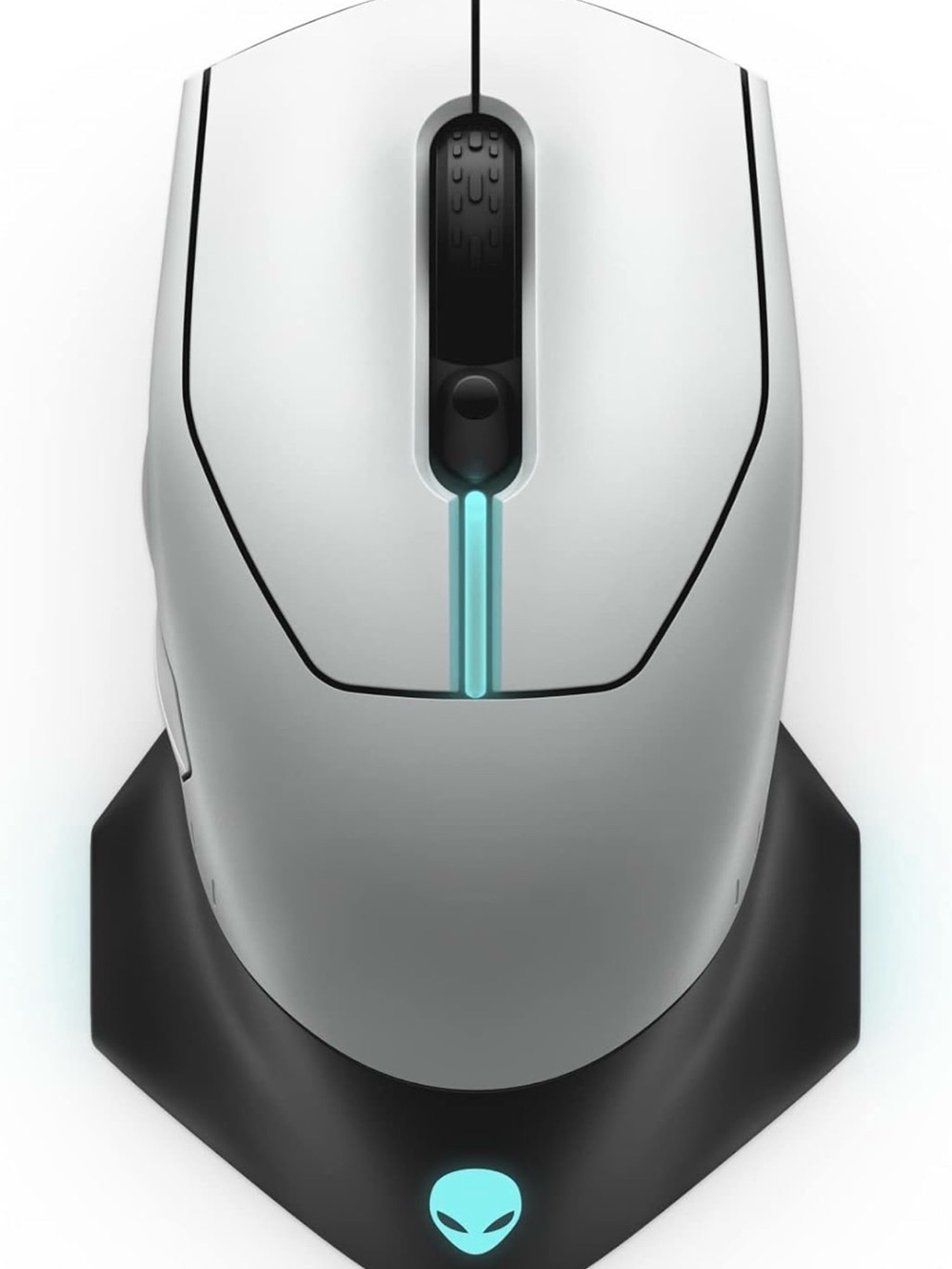 Alienware White Wired Gaming Mouse with Black Trim and Teal LED